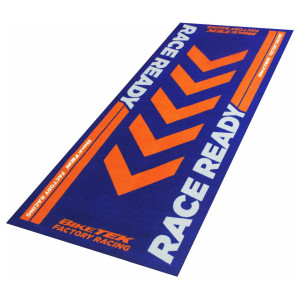 Biker Outfit Motorradteppich Race Ready blau orange Werkstatt Garagenmatte