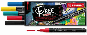 Acrylmarker - STABILO FREE Acrylic - T100 Rundspitze 1-2mm - Royal - 5er Pack - mit 5 verschiedenen Farben