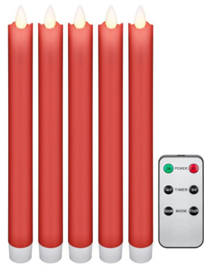 Goobay Set med 5st röda LED-ljus med äkta vax samt fjärrkontroll