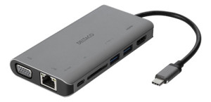 Deltaco USB-C Dockningsstation Multiport till HDMI/VGA/LAN/USB med 4K-stöd 100W PD