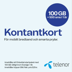 Telenor kontantkort för 5G/4G mobilt bredband i 1 år (100 GB + 500 SMS)
