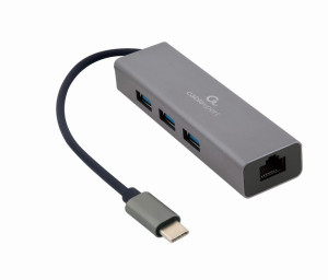 Cablexpert USB-C-nätverkskort gigabit med 3-portars USB 3.0-hubb