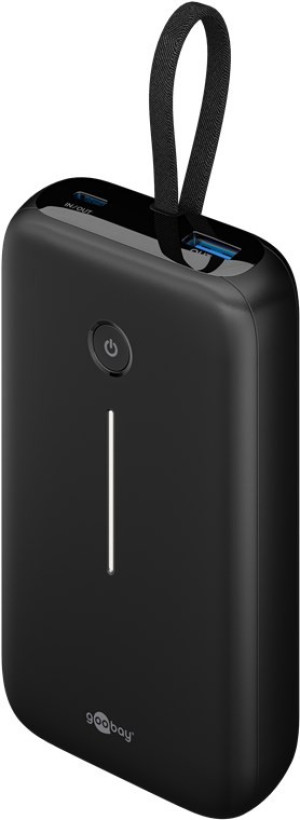 Goobay powerbank 20000 mAh 30W med inbyggd USB-C-kabel och 1x USB-C, 1x USB