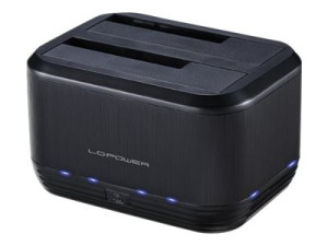 LC-Power USB 3.0-dockningsstation för två 2.5"/3.5" SATA-hårddiskar med stöd för kloning