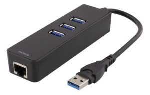 Deltaco USB-nätverkskort gigabit med USB-hubb