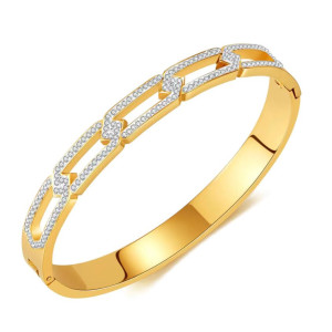 Bransoletka damska bangla cyrkonie pozłacana stal