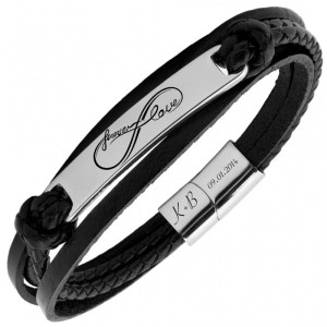 Bransoletka z grawerem męska skórzana plecionka