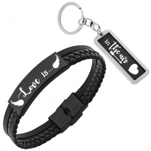Zestaw bransoletka + brelok skóra stal grawer prezent