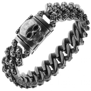 Bransoletka męska stalowa czaszki oksydowana