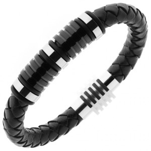 Bransoletka męska skórzana czarna nakrętka