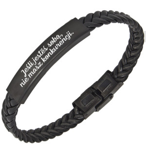 Bransoletka z grawerem skórzana plecionka czarna