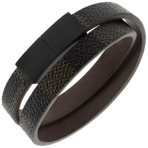 Bransoletka męska skórzana pasek podwójna brązowa stal 316l