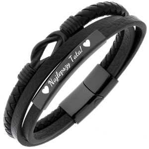 Bransoletka z grawerem dla taty stal węzeł czarna