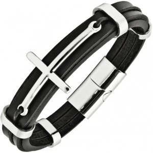 Bransoletka skórzana męska z krzyżem ze stali 316l