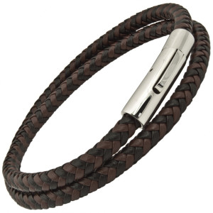 Bransoletka skórzana męska pleciony brązowy rzemyk