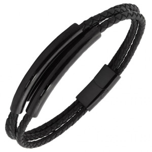 Bransoletka skórzana męska / damska czarna plecionka
