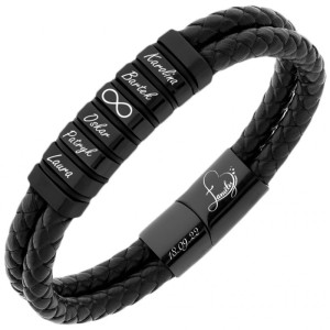 Bransoletka z grawerem imiona rodzina skóra prezent