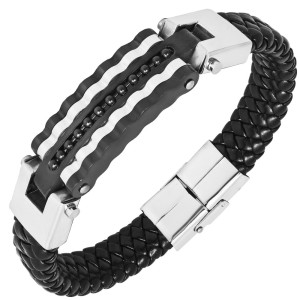 Bransoletka męska skórzana czarna plecionka