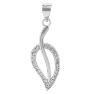Srebrna zawieszka damska listek cyrkonie srebro 925