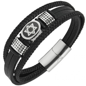 Bransoletka skórzana męska gwiazda dawida stal 316l