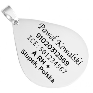Zawieszka z grawerem łezka stal chirurgiczna 316l