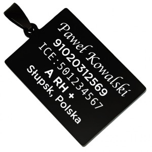 Czarny nieśmiertelnik z grawerem prostokątny mały