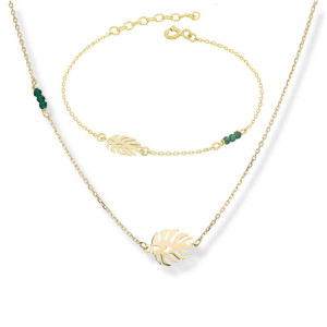 Komplet srebrny damski pozłacany monstera spinel