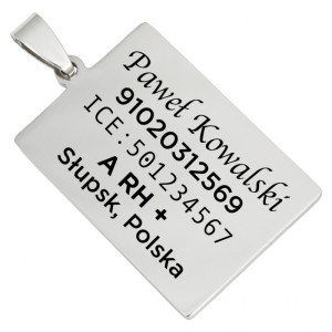 Nieśmiertelnik z grawerem prostokątny mały 316l