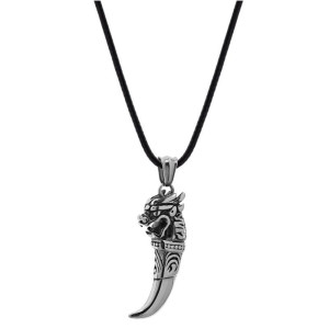 Naszyjnik wikinga kieł głowa gryfa z rzemykiem