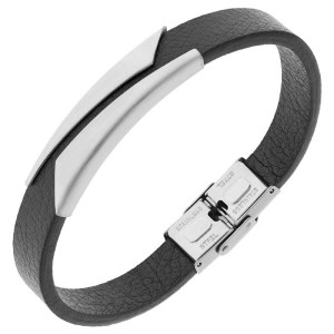 Bransoletka skórzana męska czarna blaszka kolory