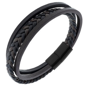 Bransoletka męska skórzana plecionka brązowo-czarna