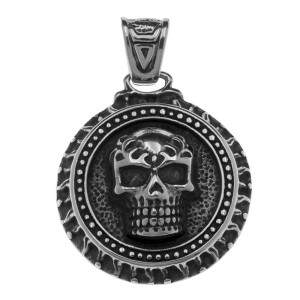Zawieszka męska czaszka okrągła ornamenty stal 316l