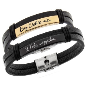 Bransoletki dla par z grawerem skórzane pozłacana