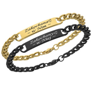 Bransoletki dla par z grawerem stalowe pozłacana