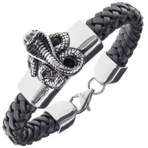 Bransoletka męska skórzana stal kobra wąż