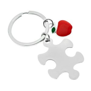 Brelok do kluczy z grawerem puzzel jabłko stal 316l