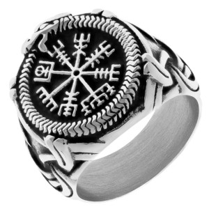 Sygnet męski vegvisir runy kompas stal 316l vikings