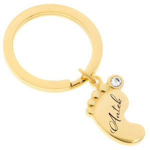 Brelok do kluczy zawieszka stópka pozłacana grawer