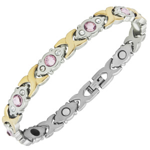 Bransoletka magnetyczna damska z cyrkoniami pozłacana