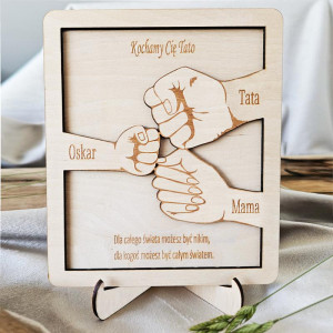 Ramka dla taty 3d drewniana obrazek 3 dłonie grawer