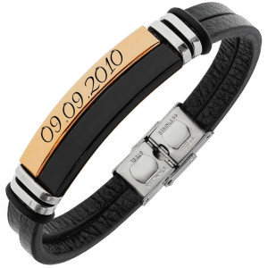 Bransoletka z grawerem skórzana złoto czarna prezent