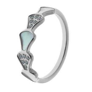 Pierścionek srebrny masa perłowa cyrkonie  stal