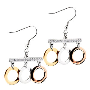 Kolczyki wiszące kółka potrójne cyrkonie