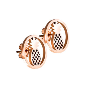 Kolczyki damskie ananasy sztyfty różowo złota stal 316l