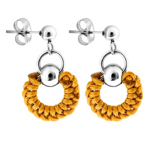 Kolczyki damskie ze stali okrągłe kulki sznurkowe kółeczka złote