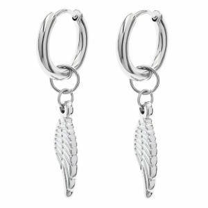 Kolczyki wiszące skrzydła kółka srebrna stal 316l