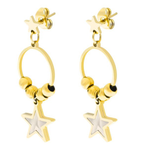 Kolczyki pozłacane gwiazdki białe sztyfty stal 316l