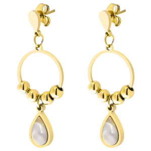 Kolczyki pozłacane wiszące łezki koraliki białe stal