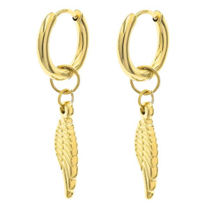 Kolczyki wiszące skrzydła kółka pozłacana stal 316l