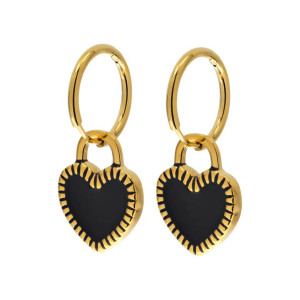 Kolczyki wiszące czarne serduszka pozłacane stal 316l